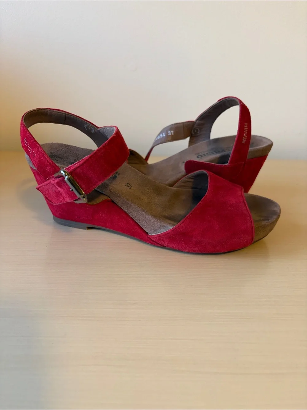 Mephisto Red Suede Women's Wedge Sandals  (Size 37 / US size 7)